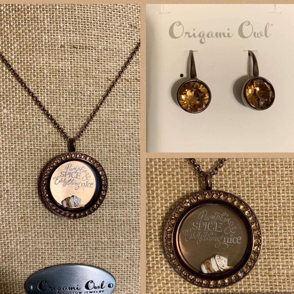 Origami Owl Pumpkin Spice Locket & Earrings Set